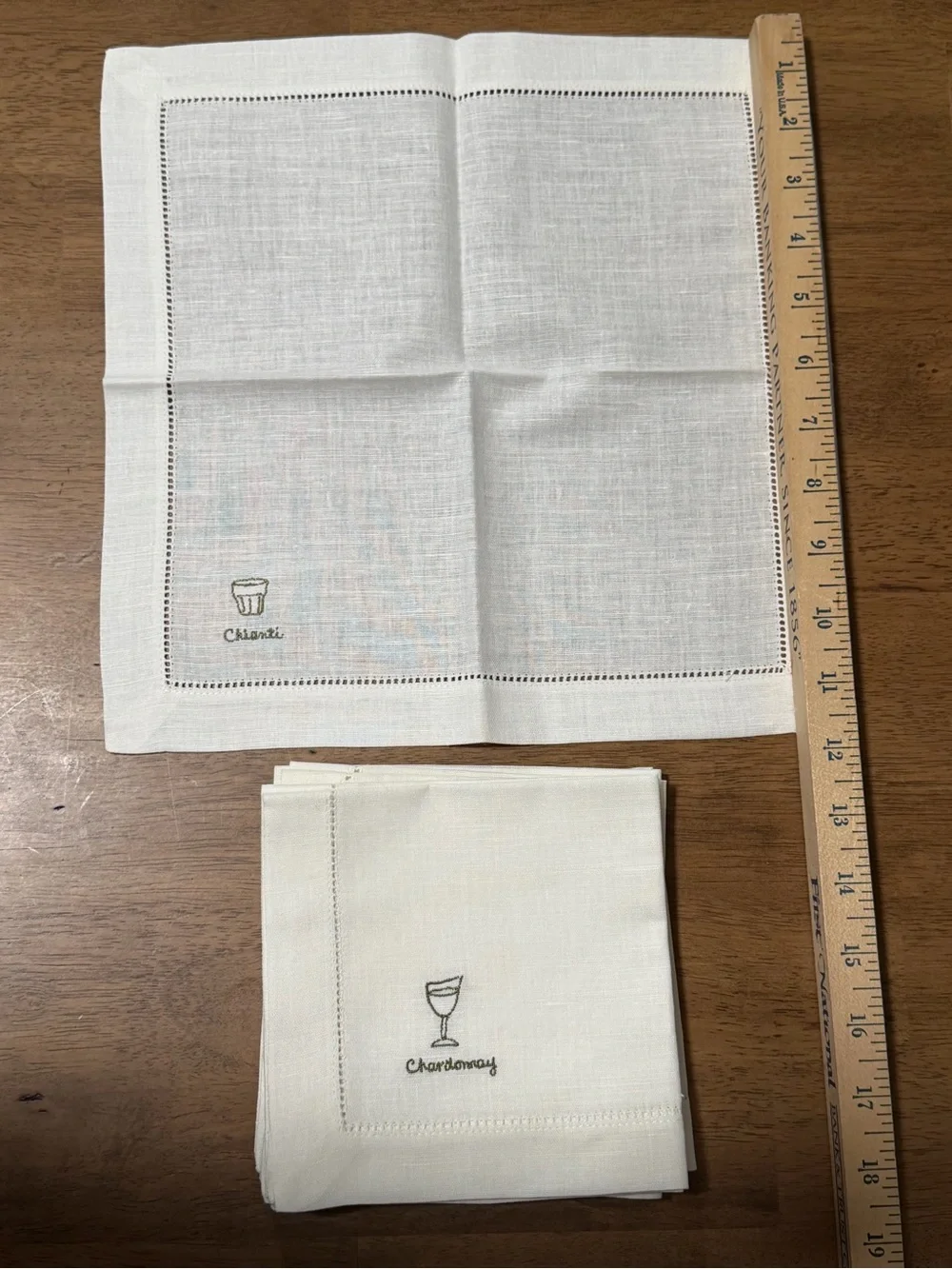 Williams-Sonoma Cheese Cocktail Napkins Linen Cotton Green Embroidered